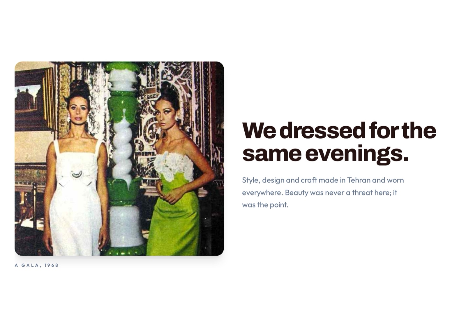 Two women dressed for a gala in 1968
